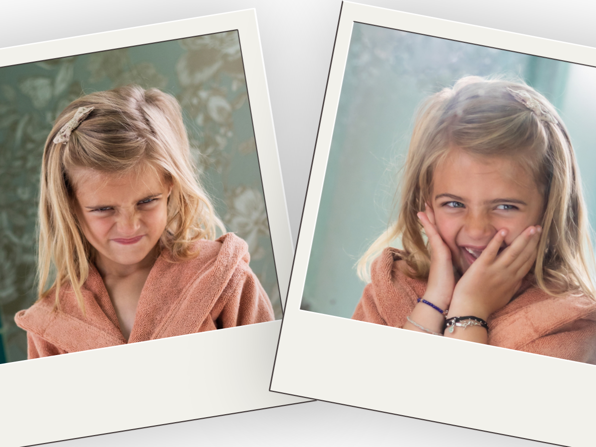 Avant / après : la peau d'une petite fille après la routine Ouate